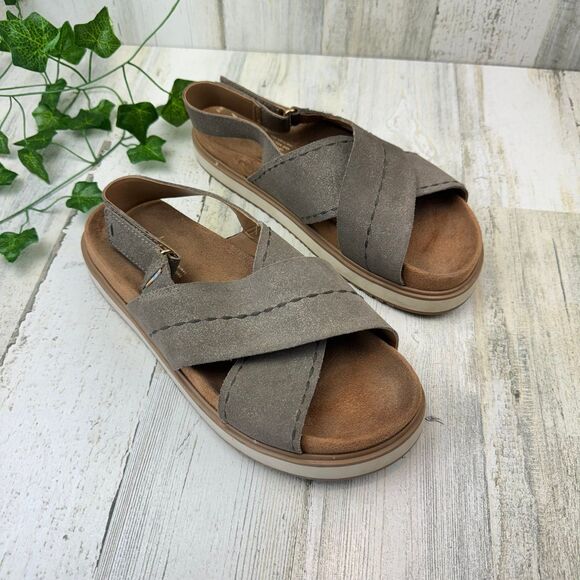 Toms Shoes - Toms Marisa Cross Strap Slingback Flat Sandal Dusty Gold Star Suede 8